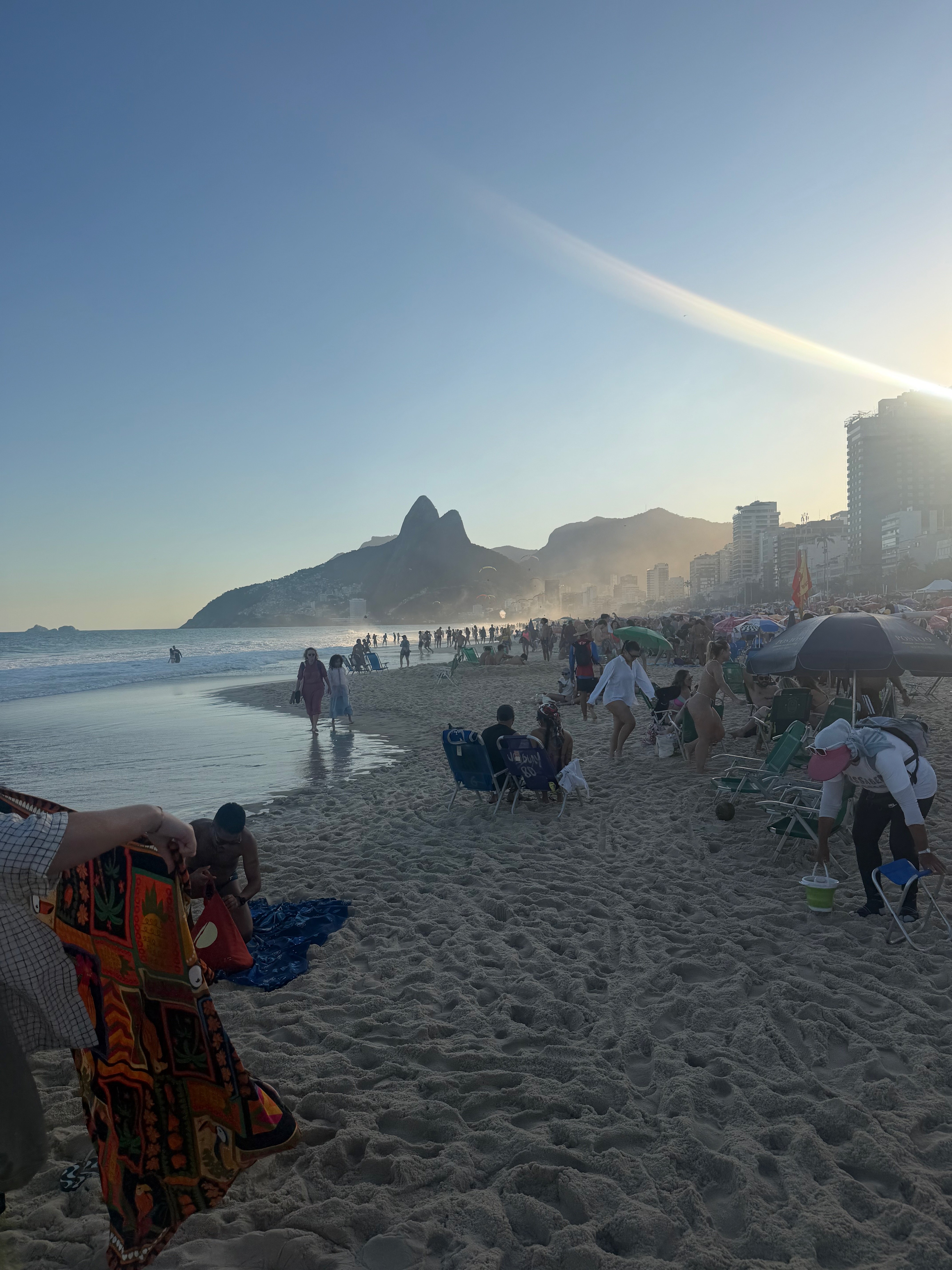 Ipanema beach and Dois Irmãos mountains at sunset in Rio de Janeiro